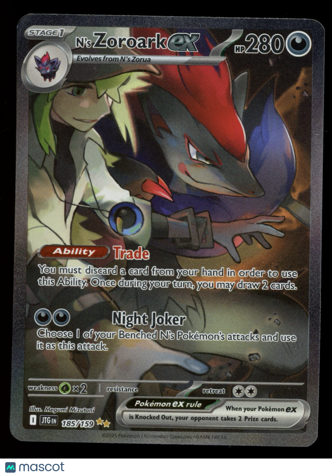 N'S ZOROARK EX 2025 Pokemon Journey Together Holo #185 Special Illustration Rare