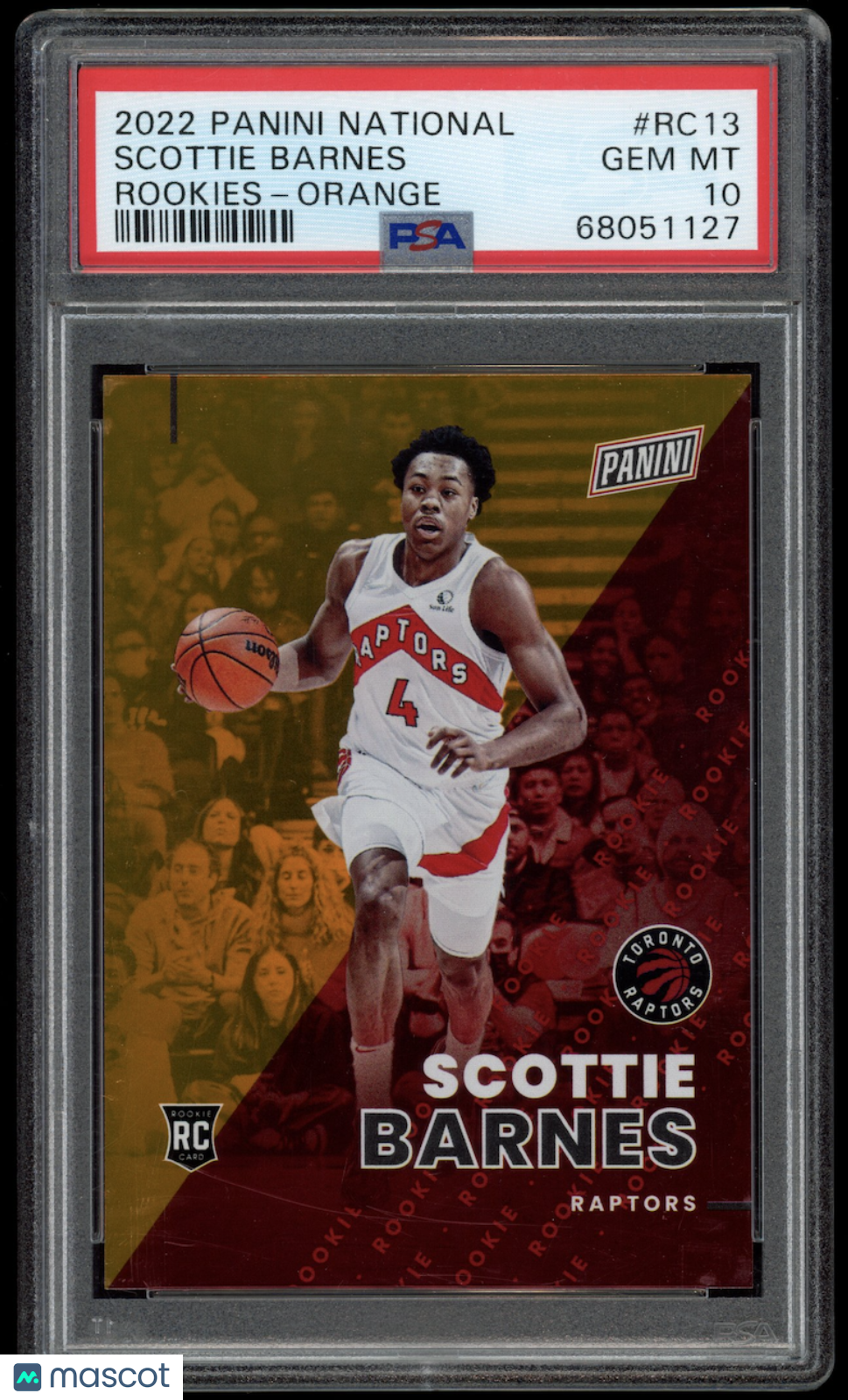 SCOTTIE BARNES 2022 Panini National Rookie Orange /199 #RC13 PSA 10 Raptors