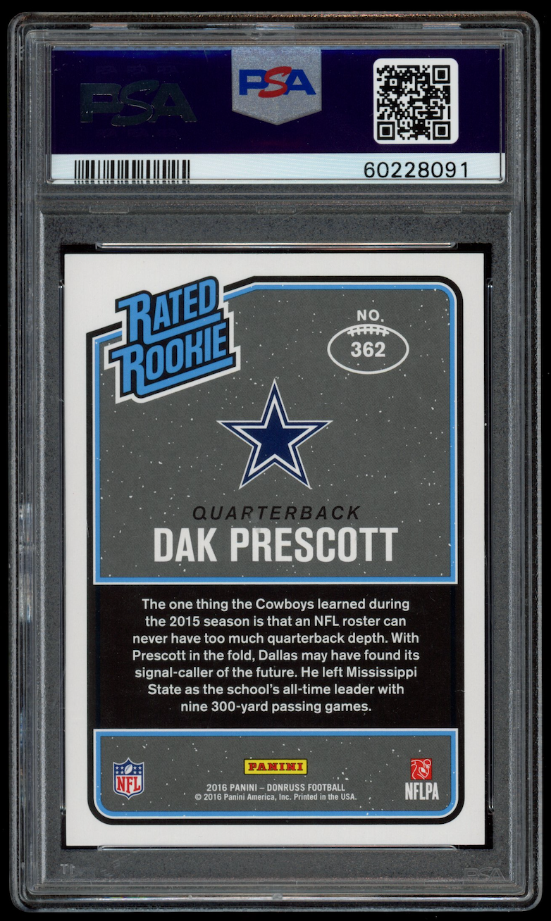 DAK PRESCOTT 2016 Panini Donruss Rated Rookie #362 PSA 9 Cowboys