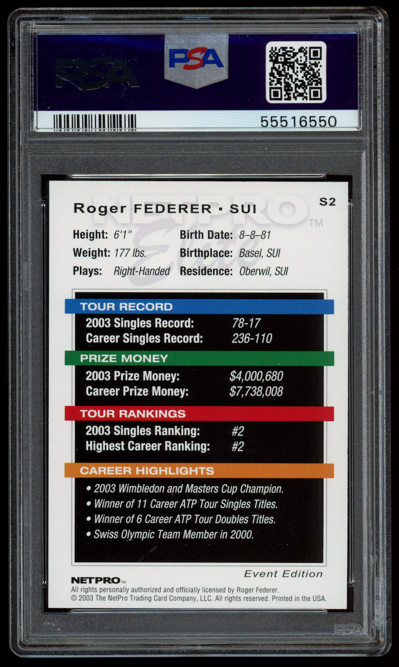 ROGER FEDERER 2003 Netpro Elite Event Starter Rookie #S2 PSA 10