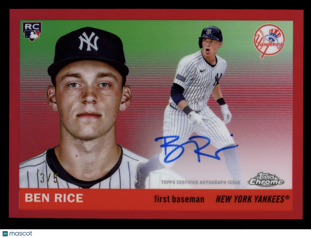 BEN RICE 2025 Topps Chrome Platinum Rookie Auto Red Refractor /5 #CPA-BR Yankees