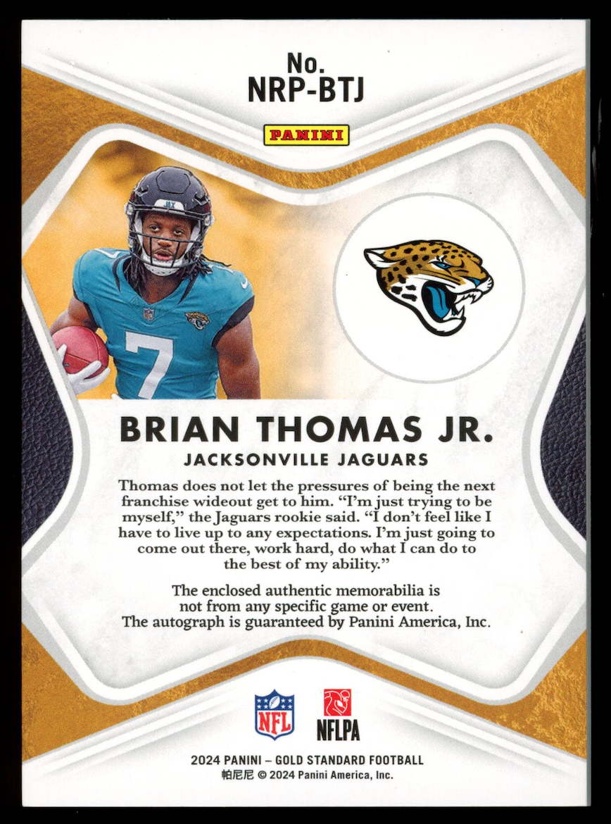 BRIAN THOMAS JR. 2024 Panini Gold Standard Nouveau Riche Rookie Patch Auto /89