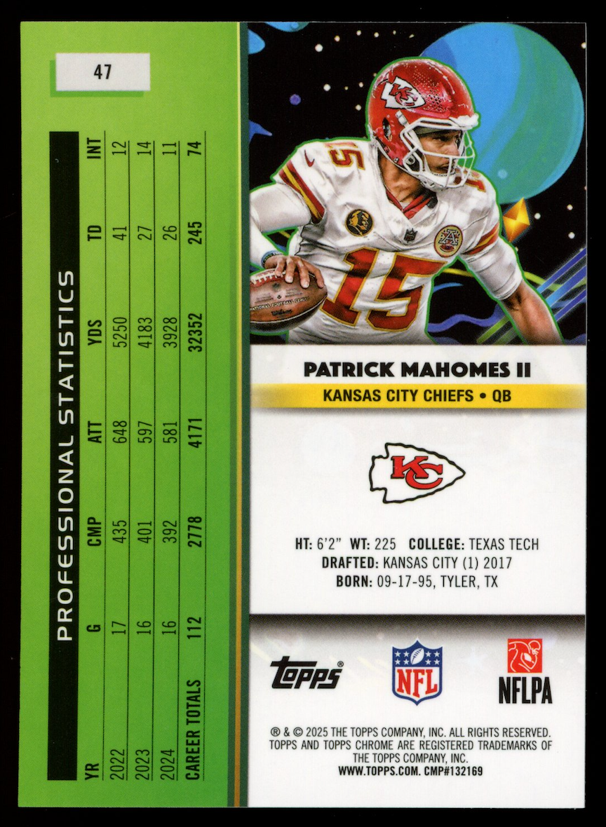 PATRICK MAHOMES II 2025 Topps Cosmic Chrome Aqua Equinox Refractor /199 #47