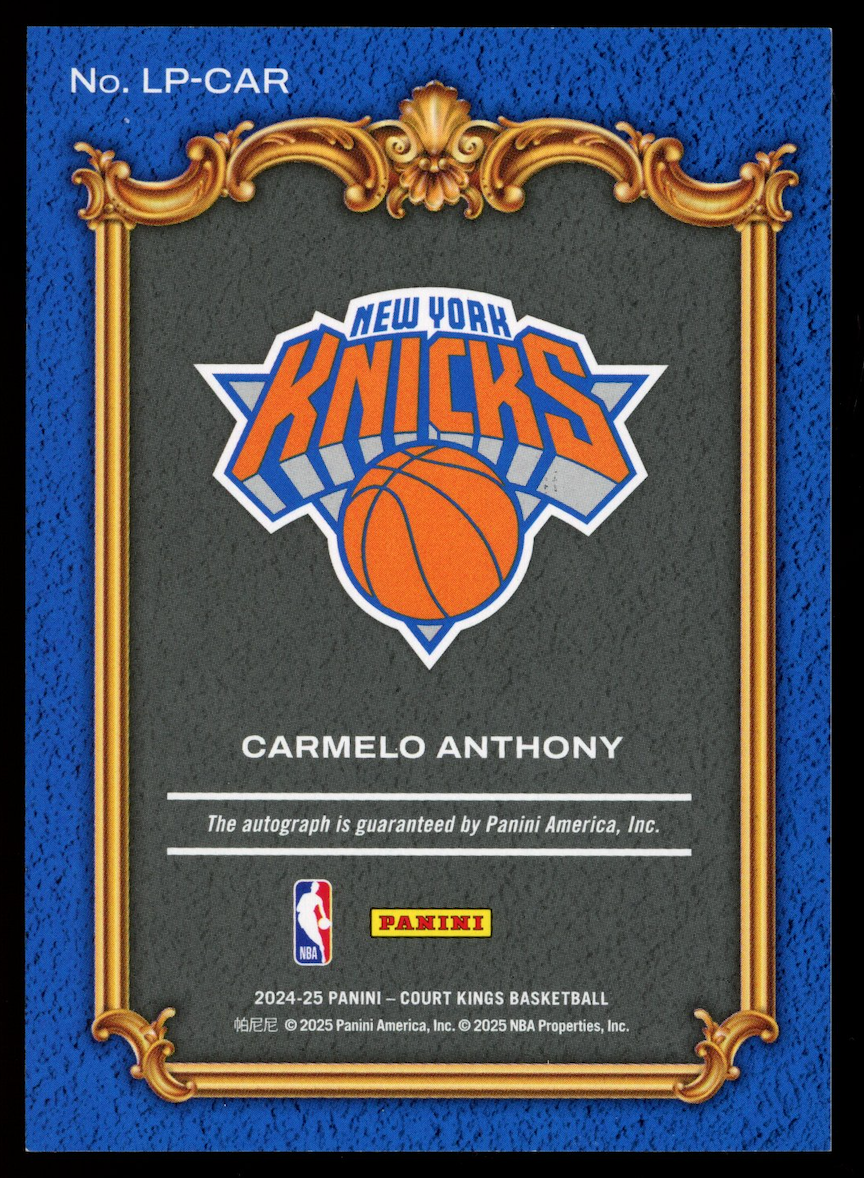 CARMELO ANTHONY 2024-25 Panini Court Kings Legacy Portraits Auto Green #LP-CAR