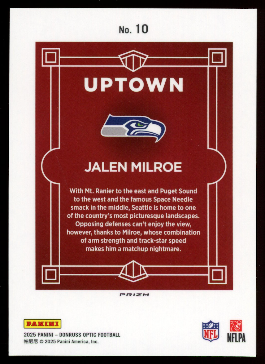 JALEN MILROE 2025 Panini Donruss Optic Uptown Rookie Case Hit SSP #10 Seahawks