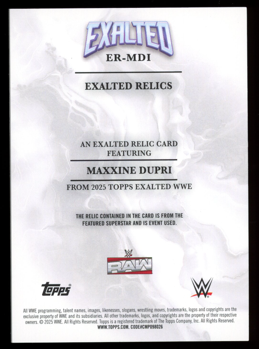 MAXXINE DUPRI 2025 Topps Exalted WWE Patch Relic Green /50 #ER-MDI