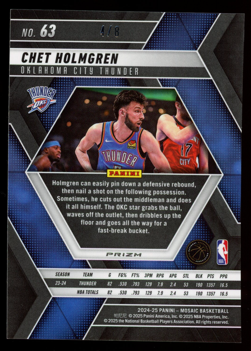 CHET HOLMGREN 2024-25 Panini Mosaic Choice Black Gold Prizm /8 #63 Thunder