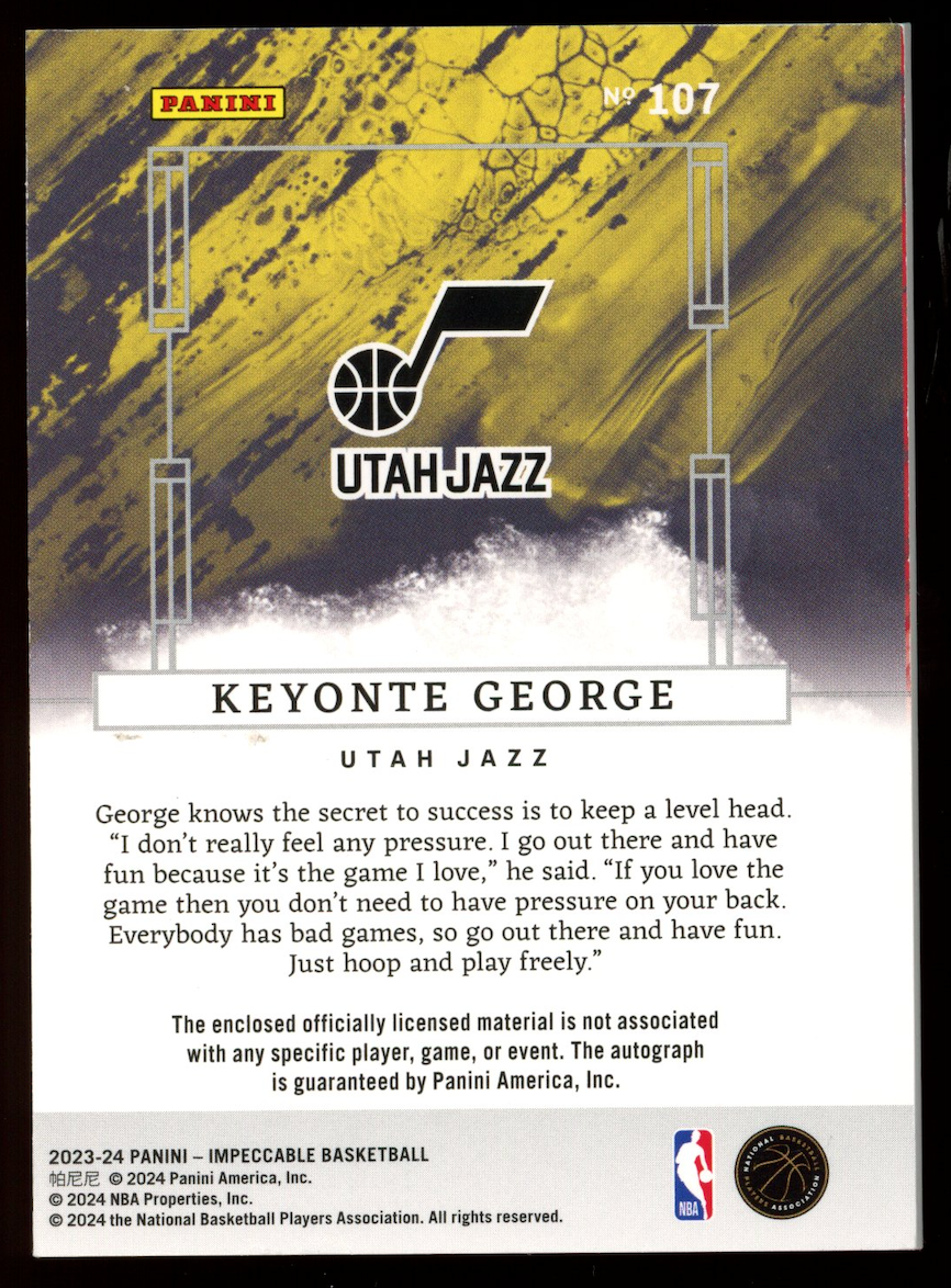 KEYONTE GEORGE 2023-24 Panini Impeccable Elegance Rookie Patch Auto /99 #107