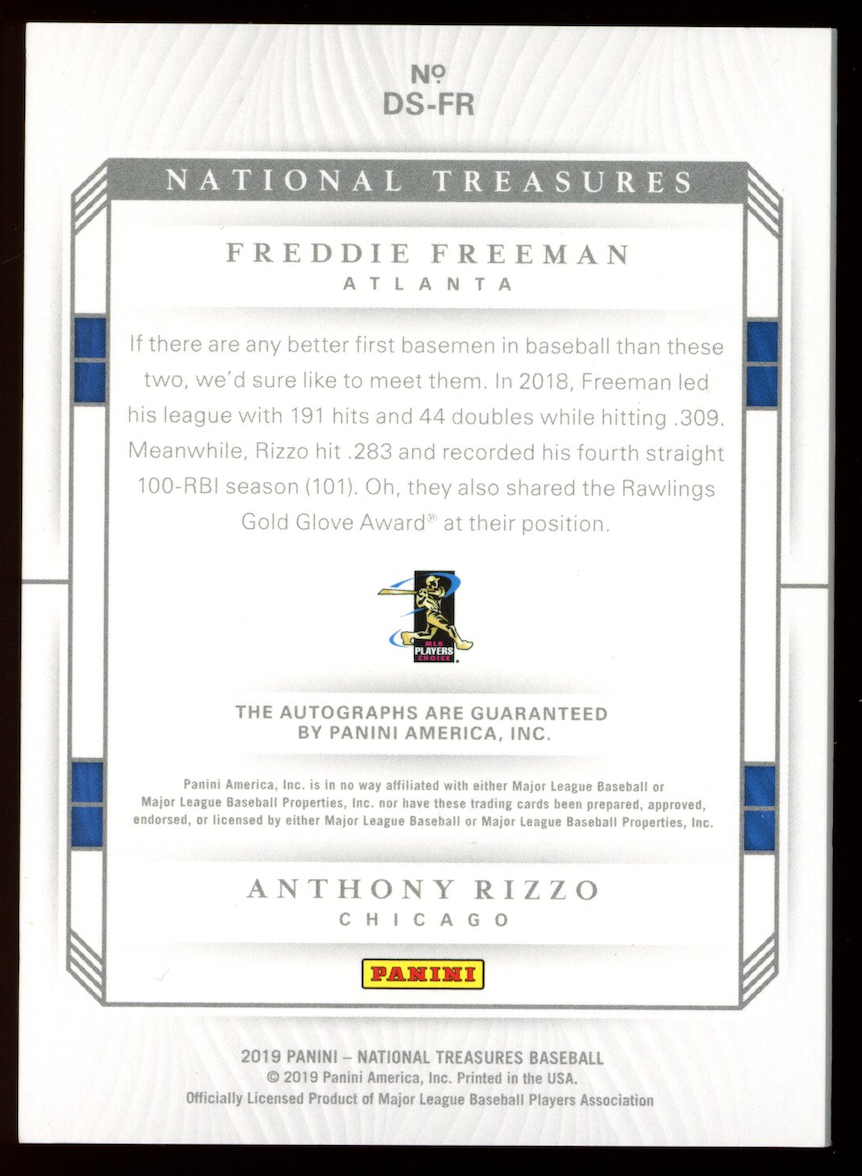 FREDDIE FREEMAN ANTHONY RIZZO 2019 Panini National Treasures Dual Auto /10 #DSFR