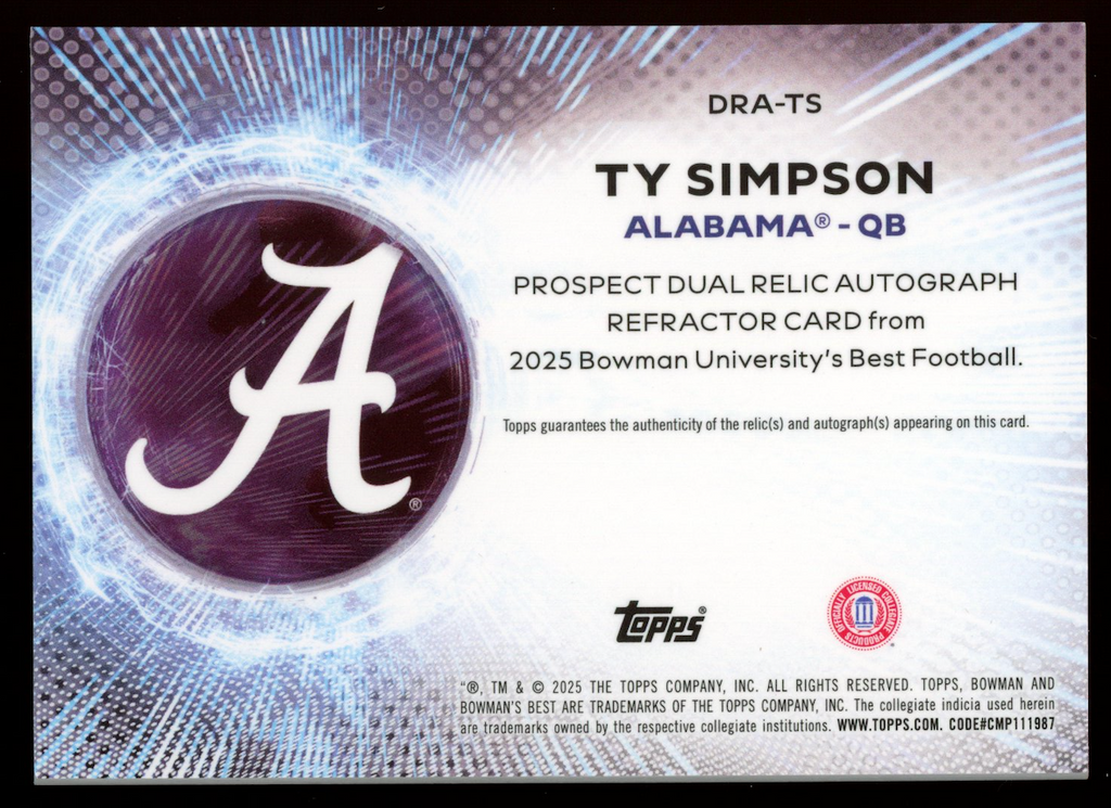 TY SIMPSON 2025 Bowman University Best Dual Patch Auto Orange /25 #DRA-TS