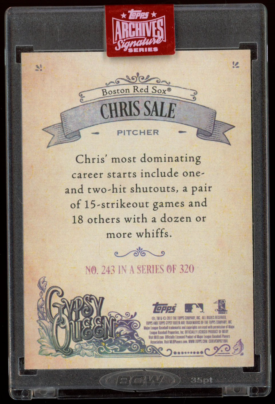 CHRIS SALE 2019 Topps Archives Signature Series Auto Gypsy Queen 1/1 Red Sox