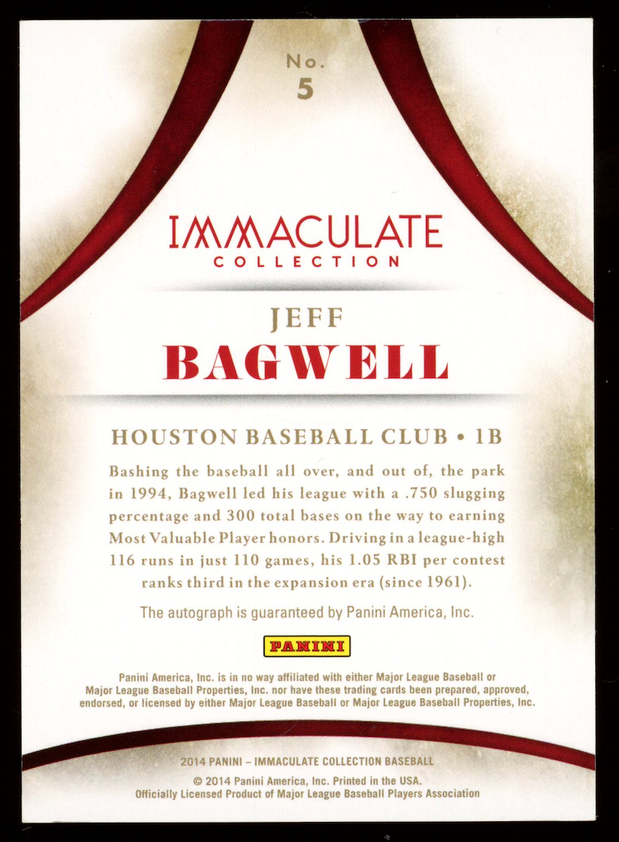 JEFF BAGWELL 2014 Panini Immaculate Collection Heroes Auto /49 #5 Astros HOF