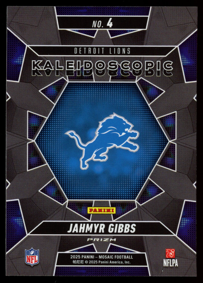 JAHMYR GIBBS 2025 Panini Mosaic Kaleidoscopic Prizm Case Hit SSP #4 Lions