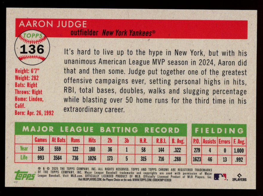 AARON JUDGE 2025 Topps Chrome Platinum Image Variation Refractor SSP #136