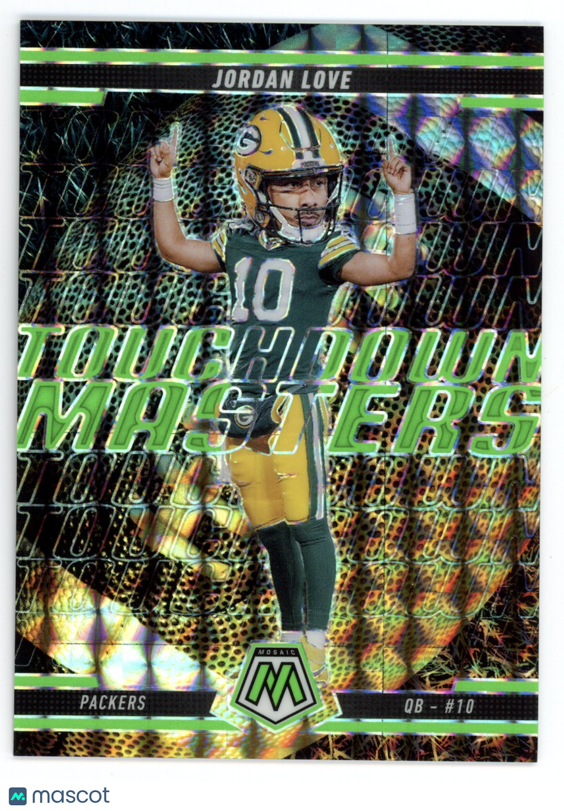 JORDAN LOVE 2025 Panini Mosaic Touchdown Masters Green Fluorescent /10 Packers