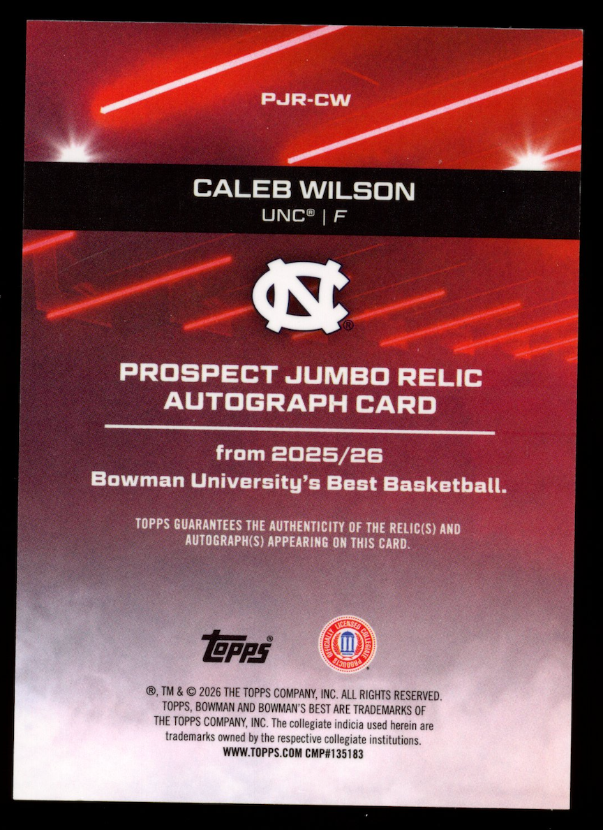 CALEB WILSON 2025-26 Bowman University Best Brand Logo Patch Auto /2 #PJR-CW