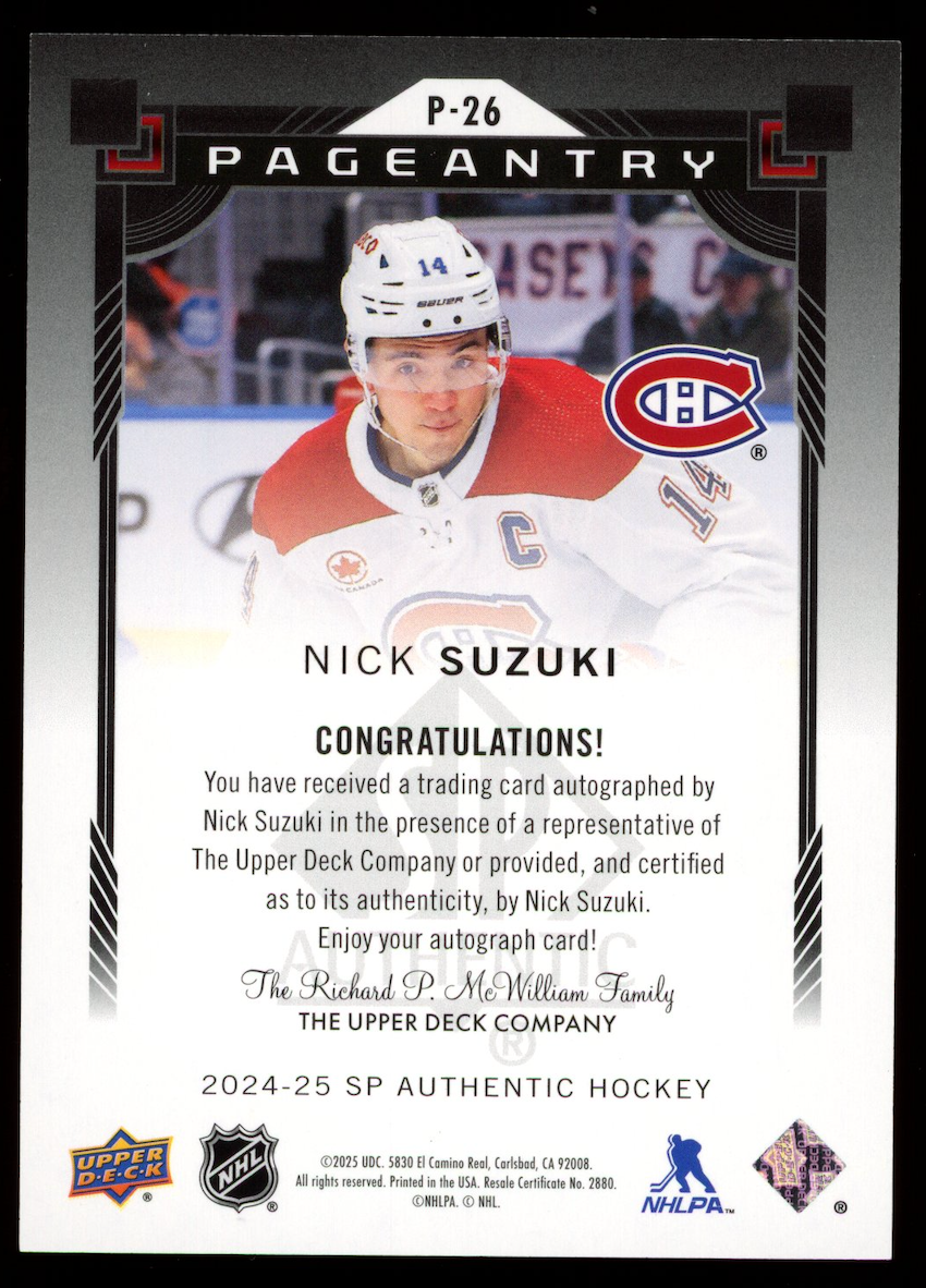 NICK SUZUKI 2024-25 Upper Deck SP Authentic Pageantry Auto #P-26 Canadiens