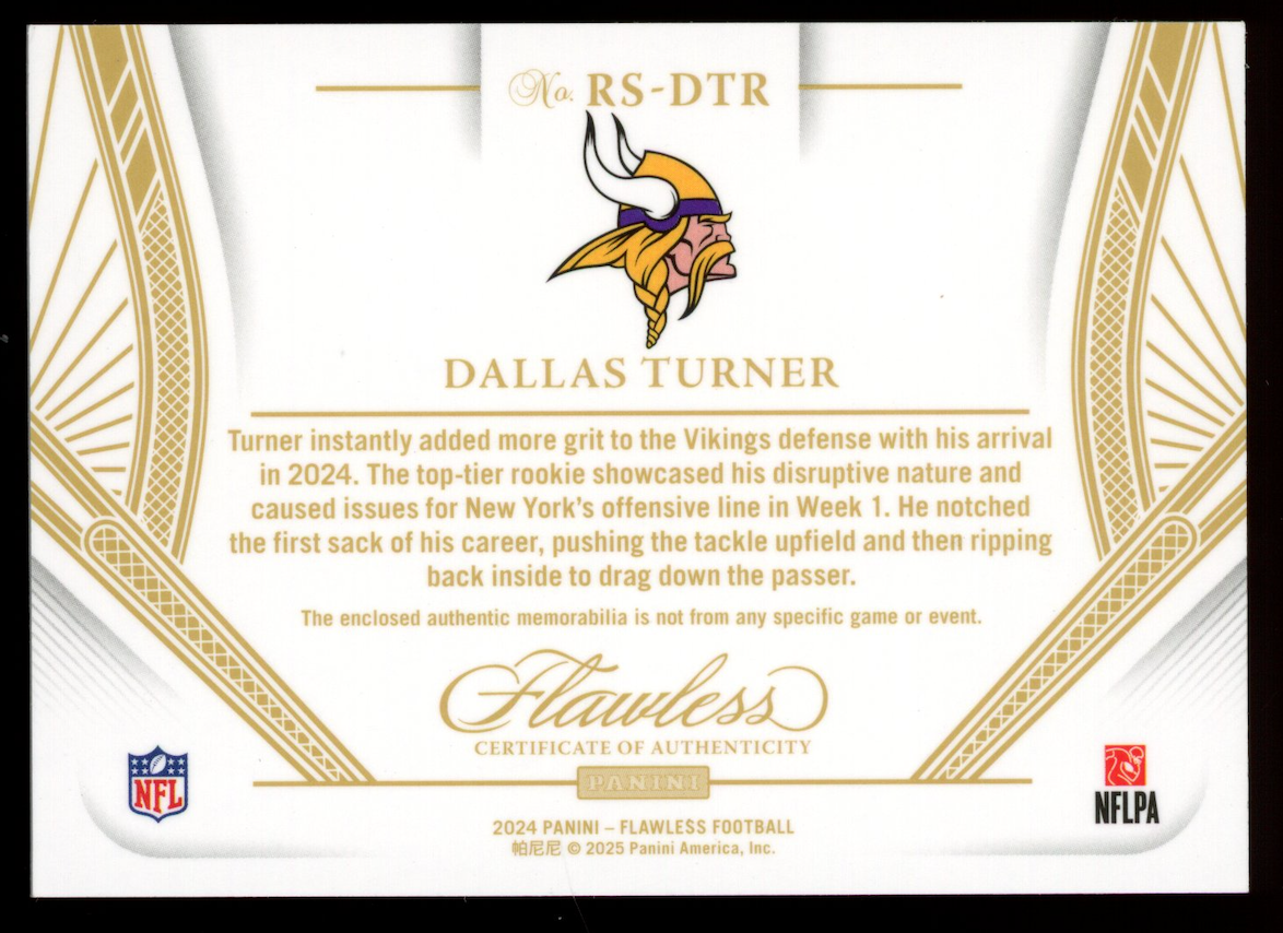 DALLAS TURNER 2024 Panini Flawless Rookie Showcase Emerald Quad Patch /5 #RS-DTR