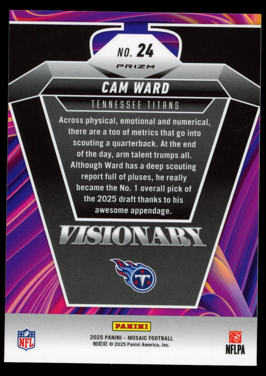 CAM WARD 2025 Panini Mosaic Visionary Prizm Rookie Case Hit SSP #24 Titans