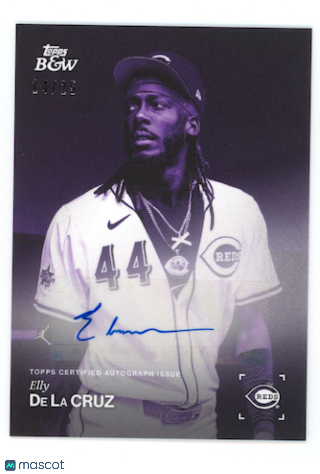 ELLY DE LA CRUZ 2025 Topps Black & White Auto Purple /25 #071-A Reds