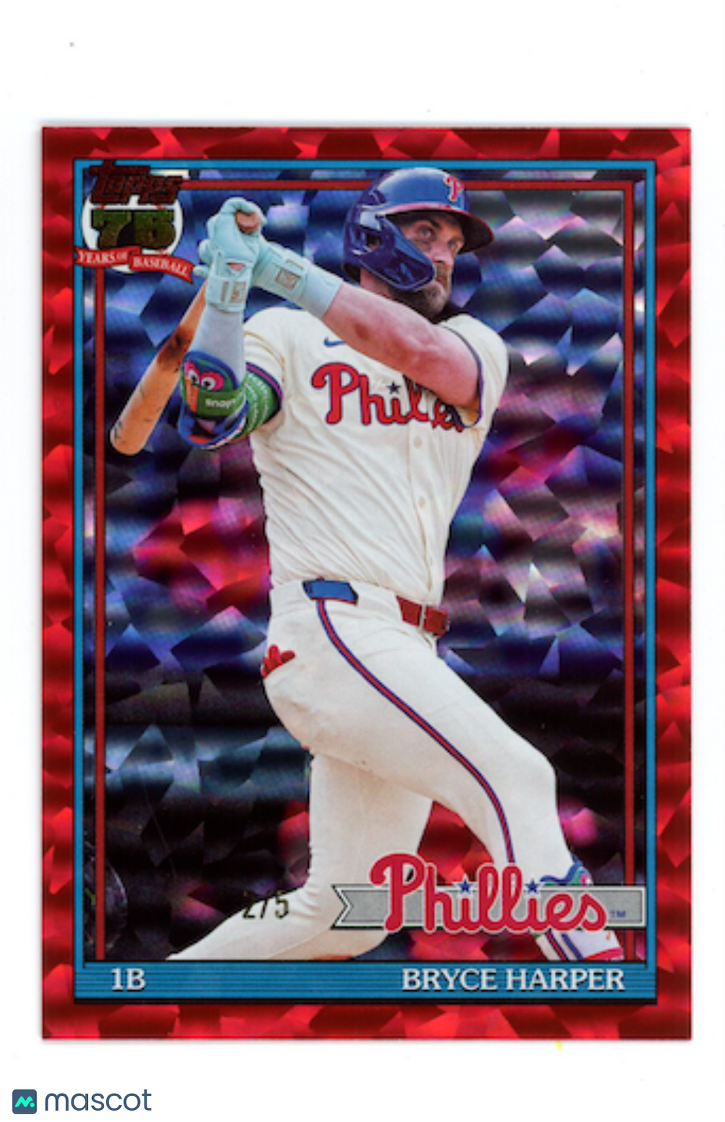 Bryce Harper 2026 Topps Series 1 1991 75 Years Red Crackle /5 #T91-60 Phillies