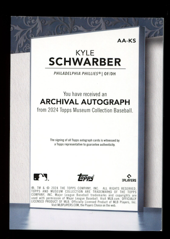 KYLE SCHWARBER 2024 Topps Museum Collection Archival Auto /25 #AA-KS Phillies
