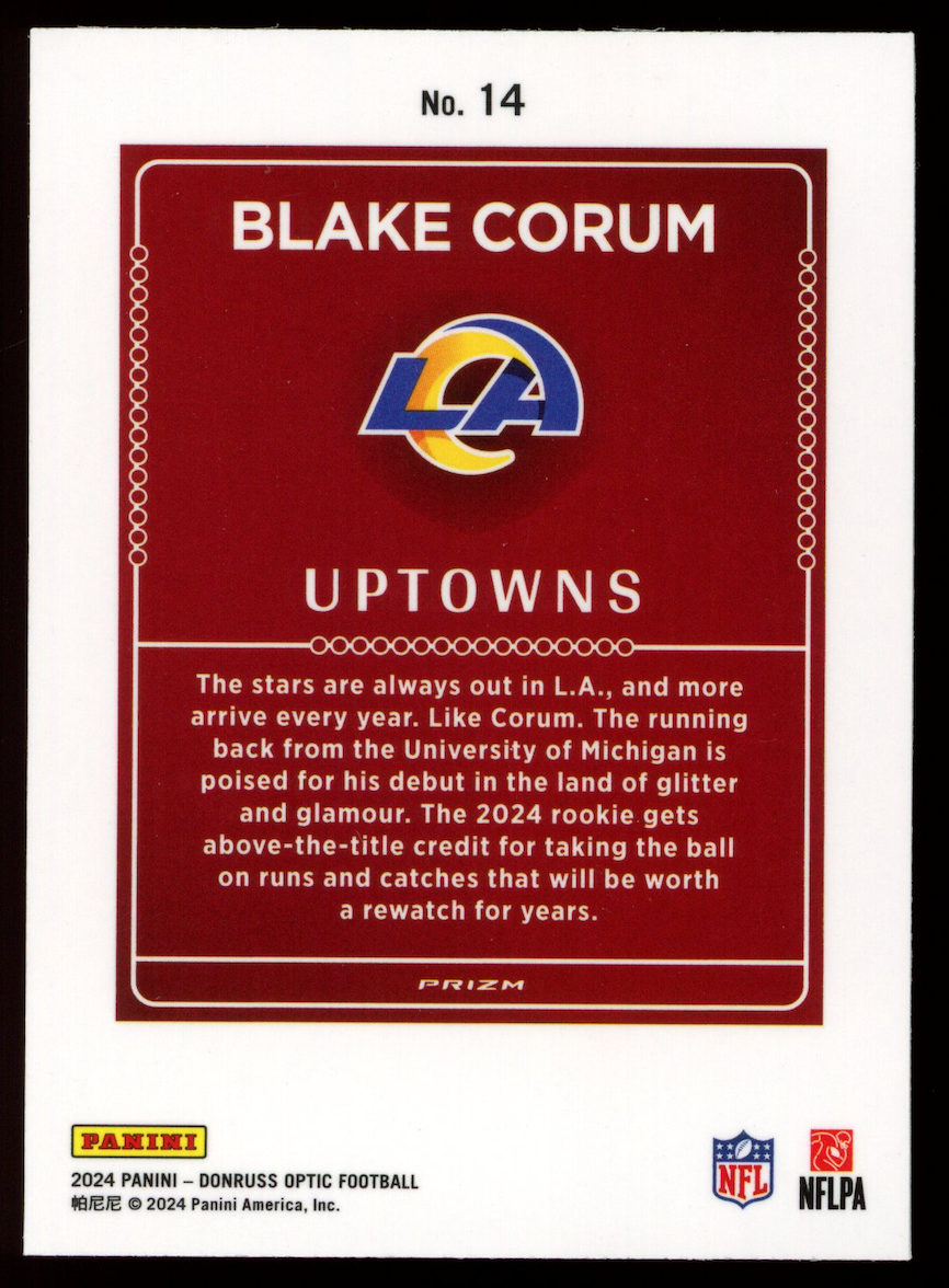 BLAKE CORUM 2024 Panini Donruss Optic Uptowns Rookie Case Hit SSP #14 Rams