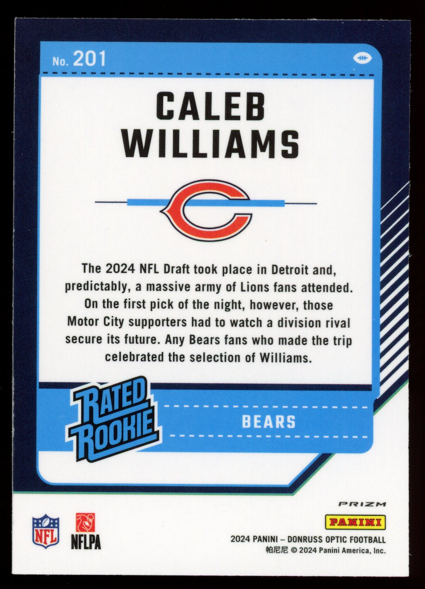 CALEB WILLIAMS 2024 Panini Donruss Optic Rated Rookie Holo Prizm #201 Bears