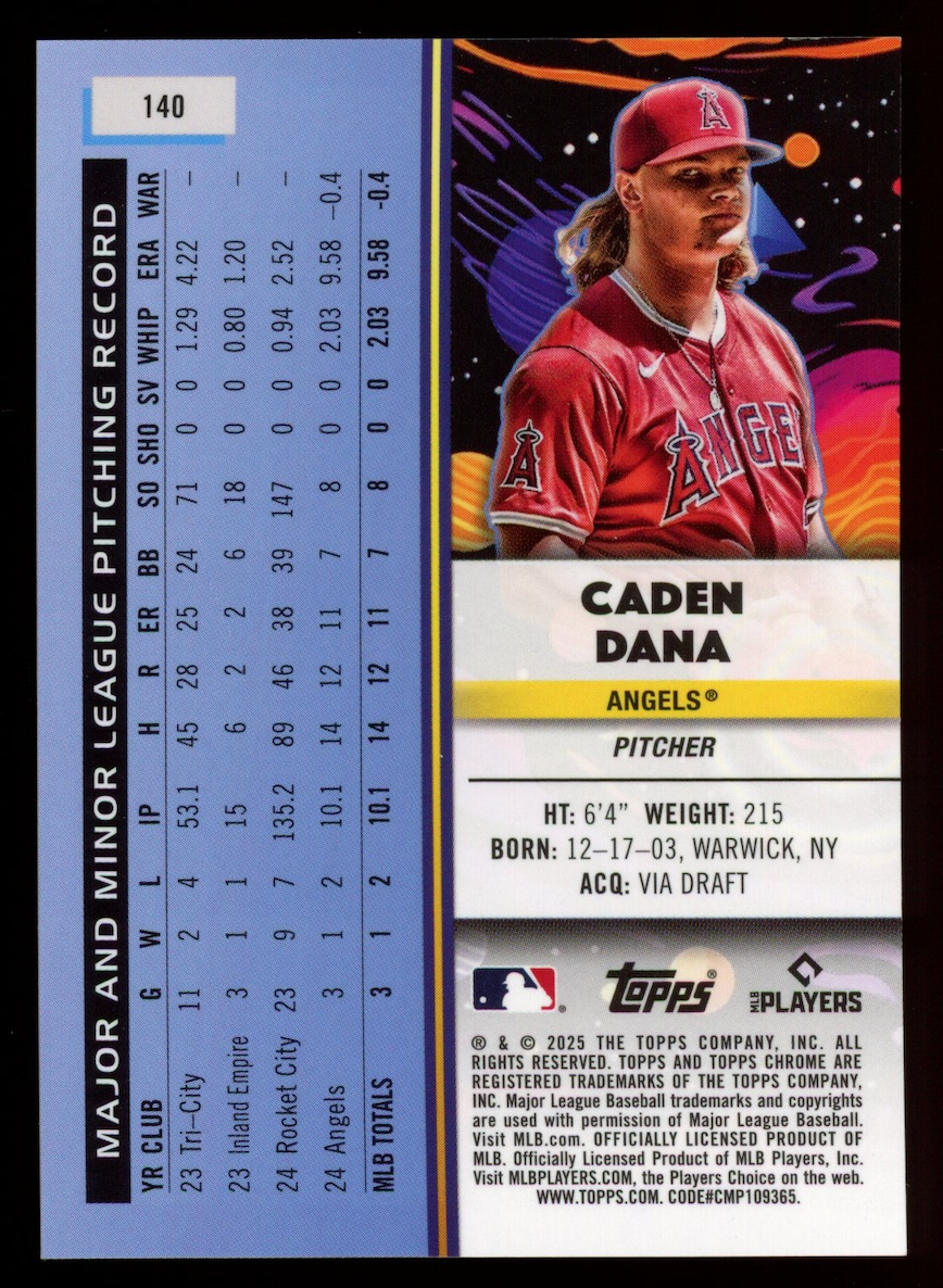 CADEN DANA 2025 Topps Cosmic Chrome Rookie Red Flare Refractor /5 #140 Angels