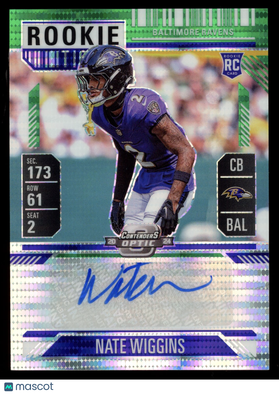 NATE WIGGINS 2025 Panini Contenders Optic Rookie Auto Green Pulsar FOTL /30 #148