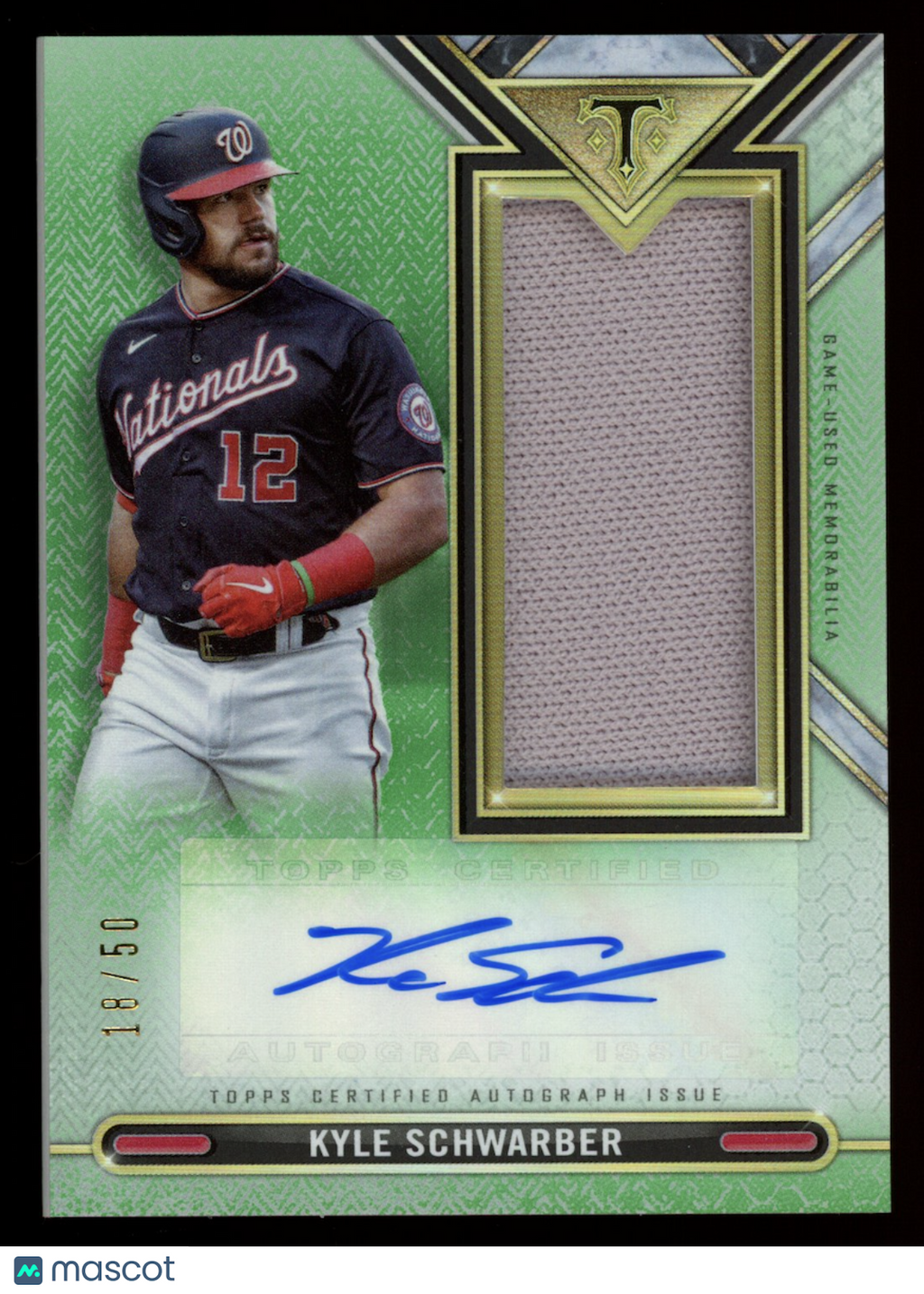 KYLE SCHWARBER 2021 Topps Triple Threads Jumbo Patch Auto Emerald /50 #ASJR-KS