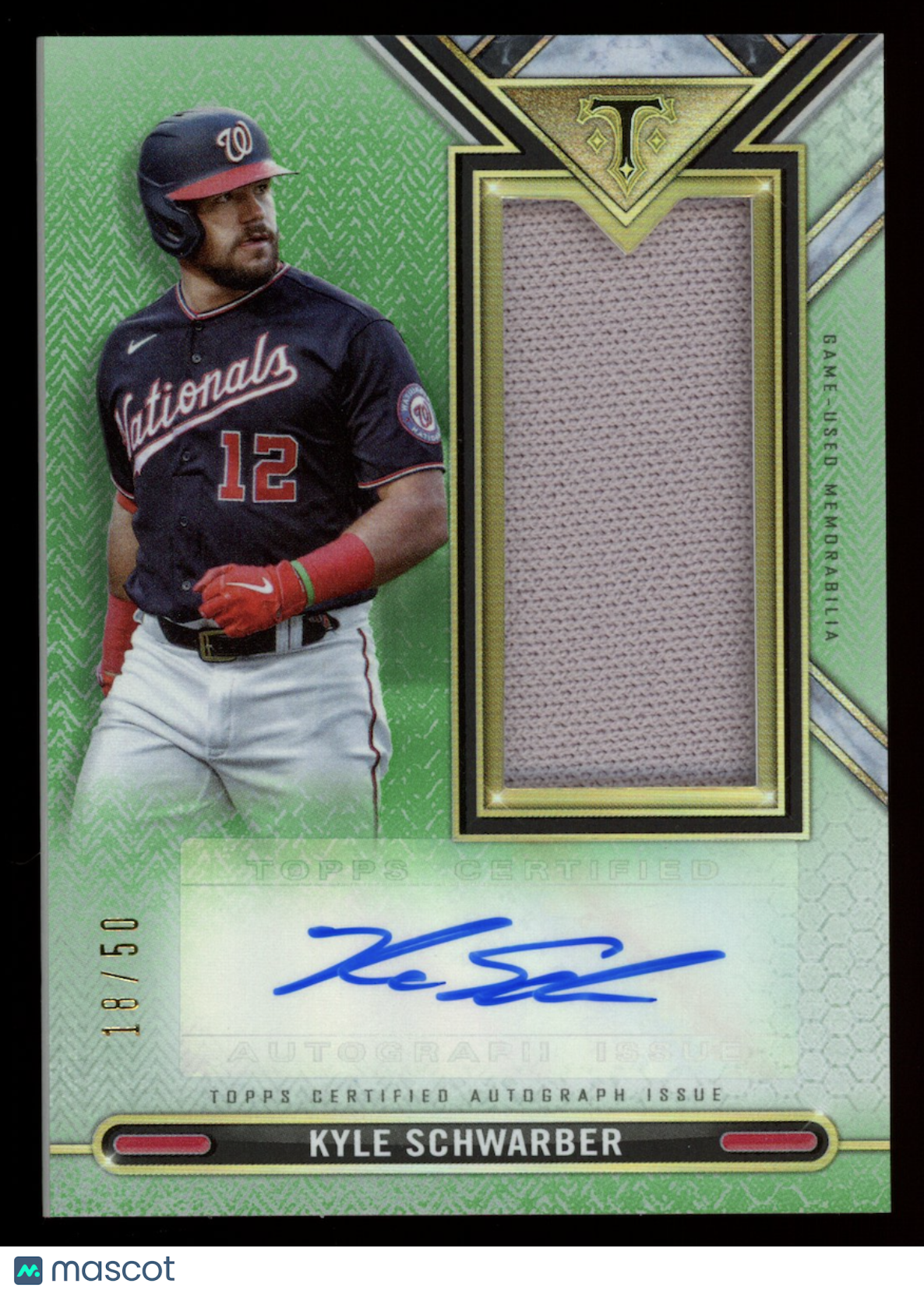 KYLE SCHWARBER 2021 Topps Triple Threads Jumbo Patch Auto Emerald /50 #ASJR-KS
