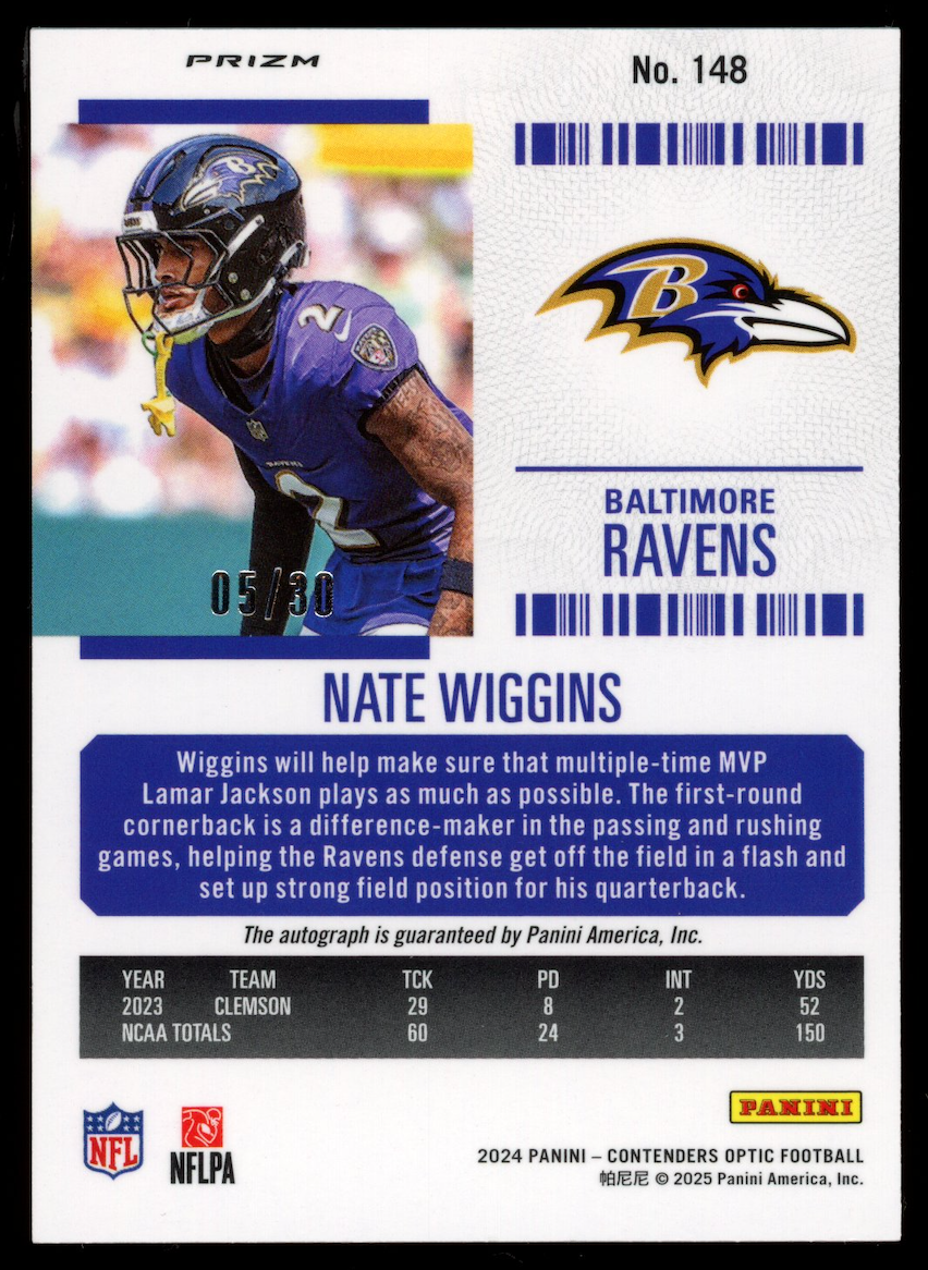 NATE WIGGINS 2025 Panini Contenders Optic Rookie Auto Green Pulsar FOTL /30 #148
