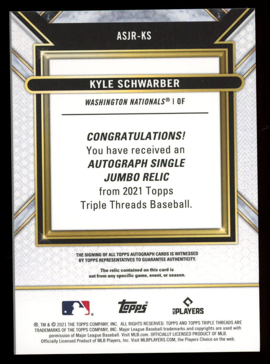 KYLE SCHWARBER 2021 Topps Triple Threads Jumbo Patch Auto Emerald /50 #ASJR-KS