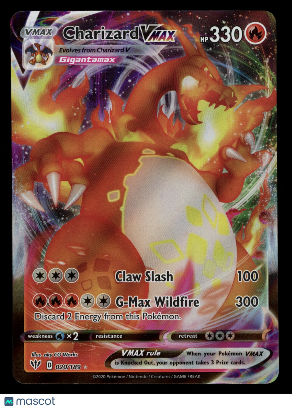 CHARIZARD VMAX 2020 Pokemon SWSH Darkness Ablaze #20/189 Full Art Ultra Rare