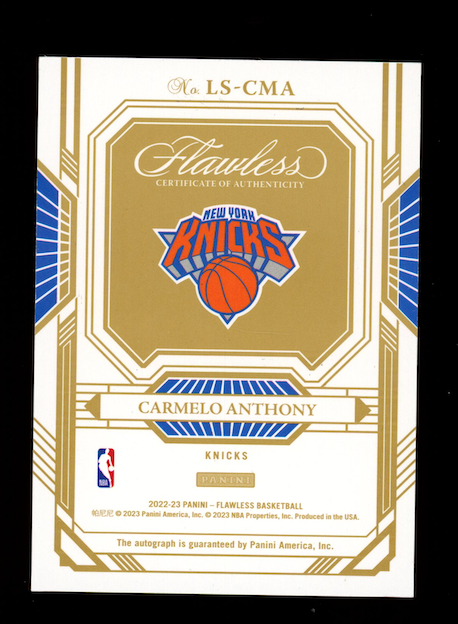 CARMELO ANTHONY 2022-23 Panini Flawless Legendary Scripts Auto /25 #LS-CMA