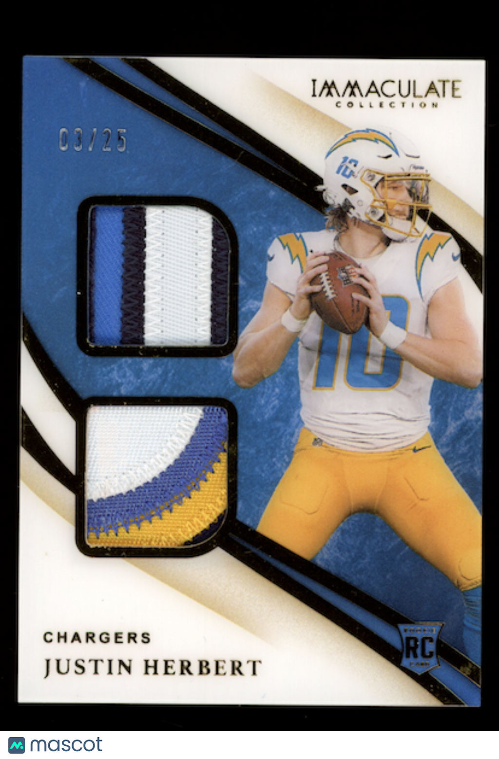 JUSTIN HERBERT 2020 Panini Immaculate Collection Rookie Dual Patch Gold /25 #DJ3