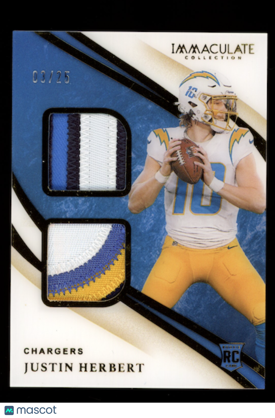 JUSTIN HERBERT 2020 Panini Immaculate Collection Rookie Dual Patch Gold /25 #DJ3