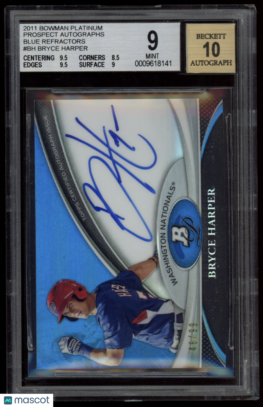 BRYCE HARPER 2011 Bowman Platinum Prospect Auto Blue Refractor /99 #BH BGS 9 A10