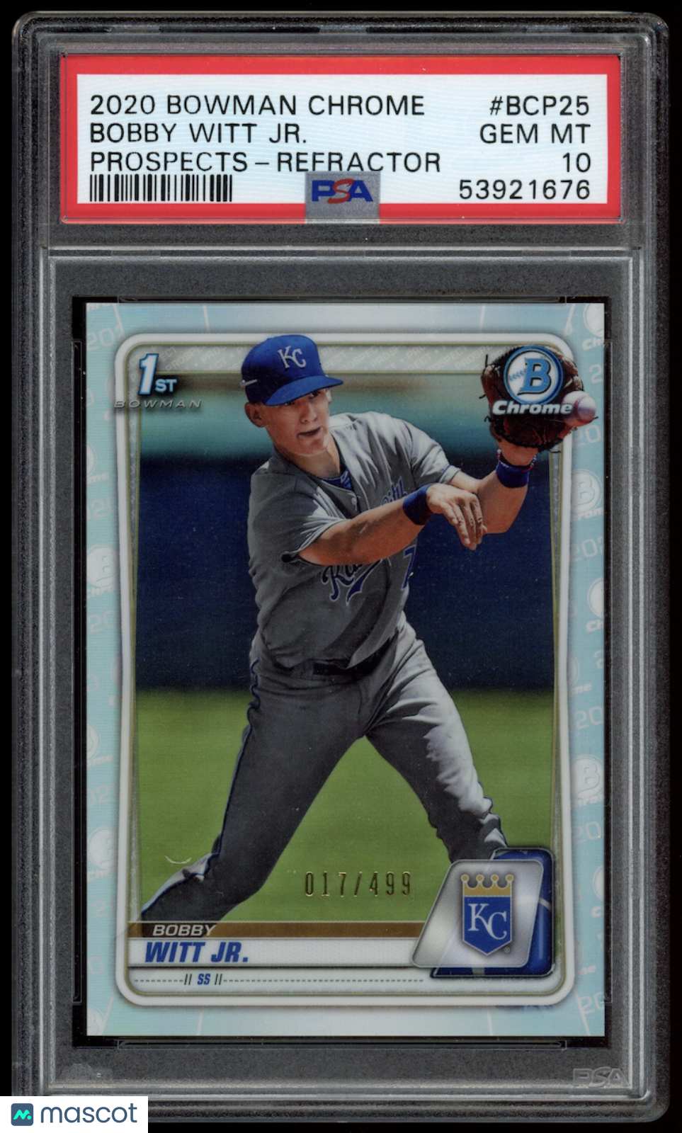 BOBBY WITT JR. 2020 Bowman Chrome 1st Prospects Refractor /499 #BCP25 PSA 10
