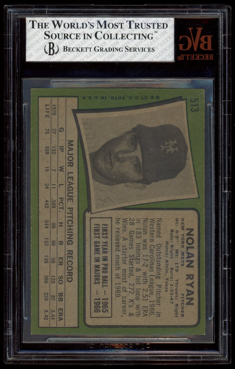 NOLAN RYAN 1971 Topps Baseball #513 BVG 6 EX-MT New York Mets