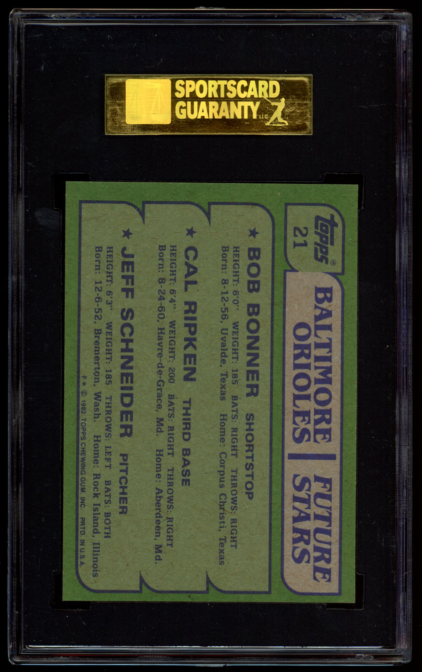 CAL RIPKEN BONNER SCHNEIDER 1982 Topps Future Stars Rookie #21 SGC 9 Orioles