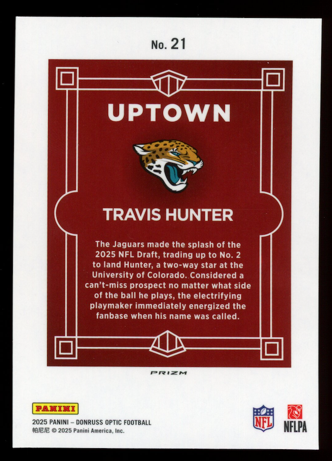 TRAVIS HUNTER 2025 Panini Donruss Optic Uptown Prizm Rookie Case Hit SSP #21