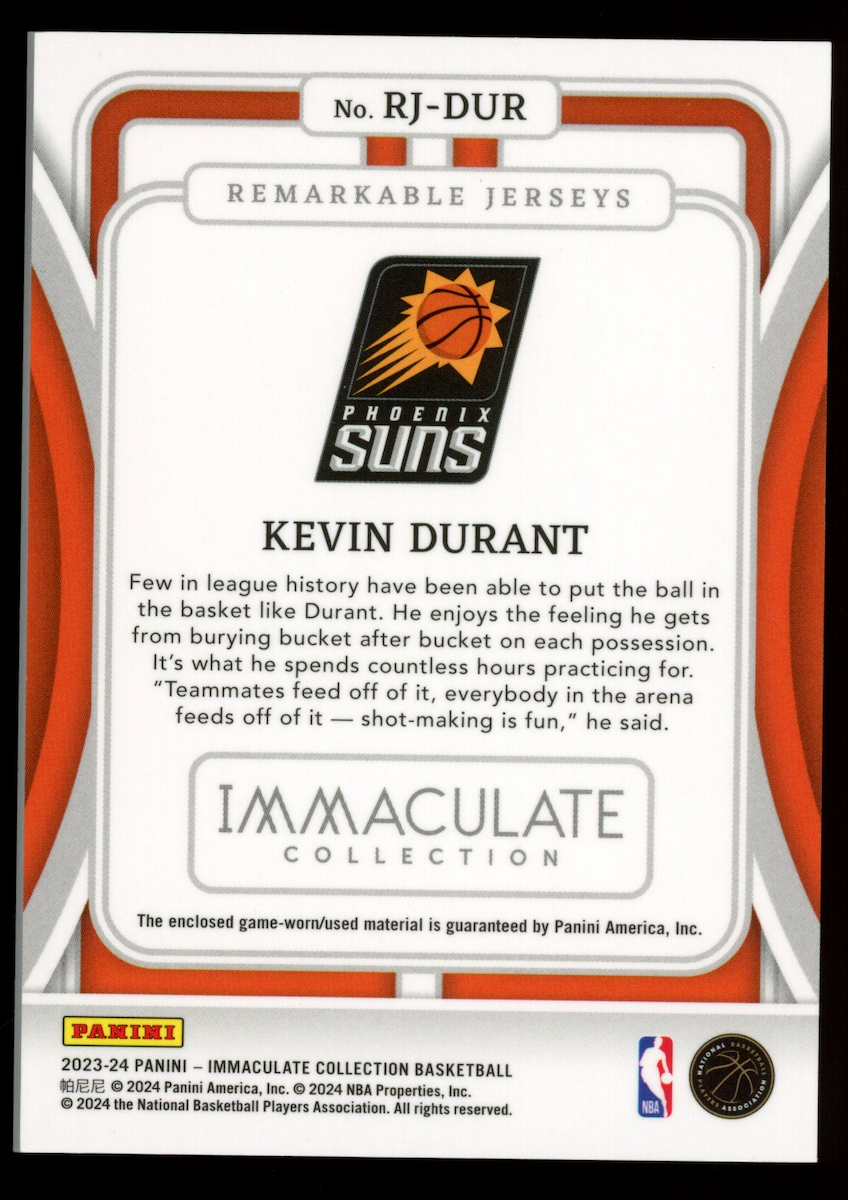 KEVIN DURANT 2023-24 Panini Immaculate Remarkable Jerseys Patch /99 #RJ-DUR