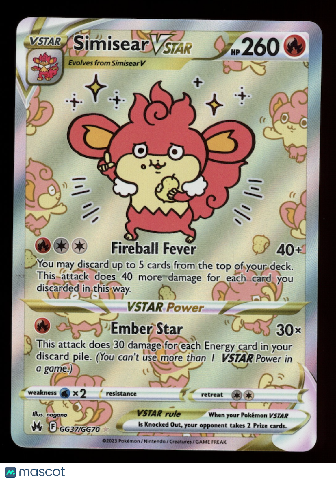 SIMISEAR VSTAR 2023 Pokemon Crown Zenith Galarian Gallery Full Art #GG37/GG70