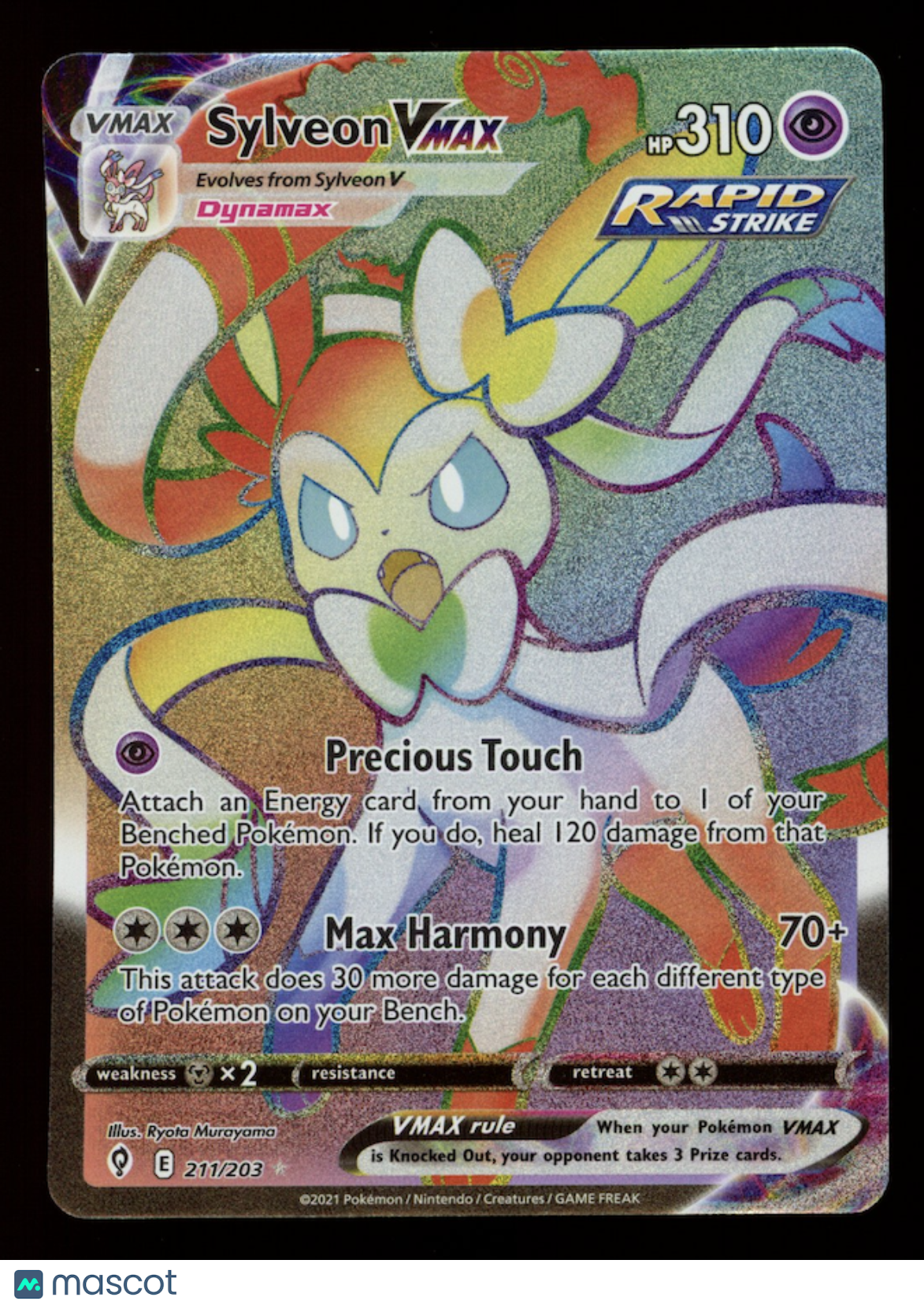SYLVEON VMAX 2021 Pokemon Evolving Skies Rainbow Secret Rare #211/203