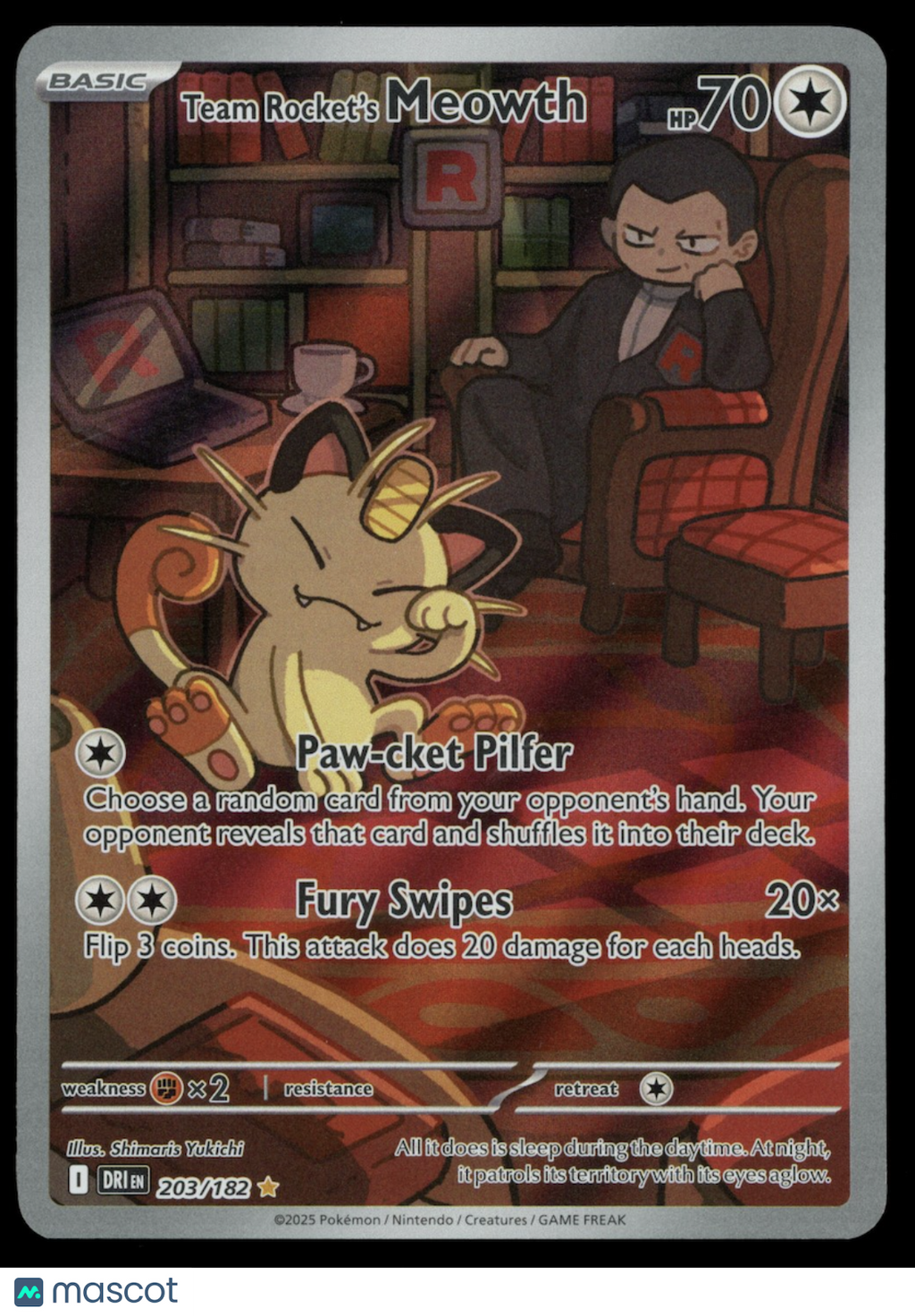 TEAM ROCKET'S MEOWTH 2025 Pokemon Destined Rivals #203/182 Illustration Rare