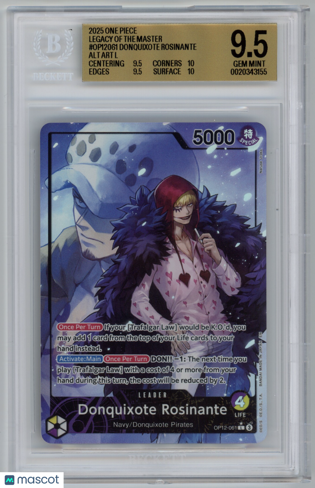 DONQUIXOTE ROSINANTE One Piece Legacy of the Master Alt Art #OP12-061 BGS 9.5
