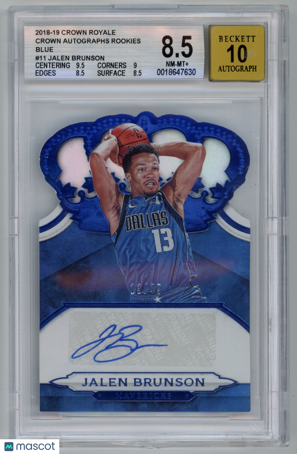 JALEN BRUNSON 2018-19 Panini Crown Royale Rookie Auto Blue /49 #11 BGS 8.5