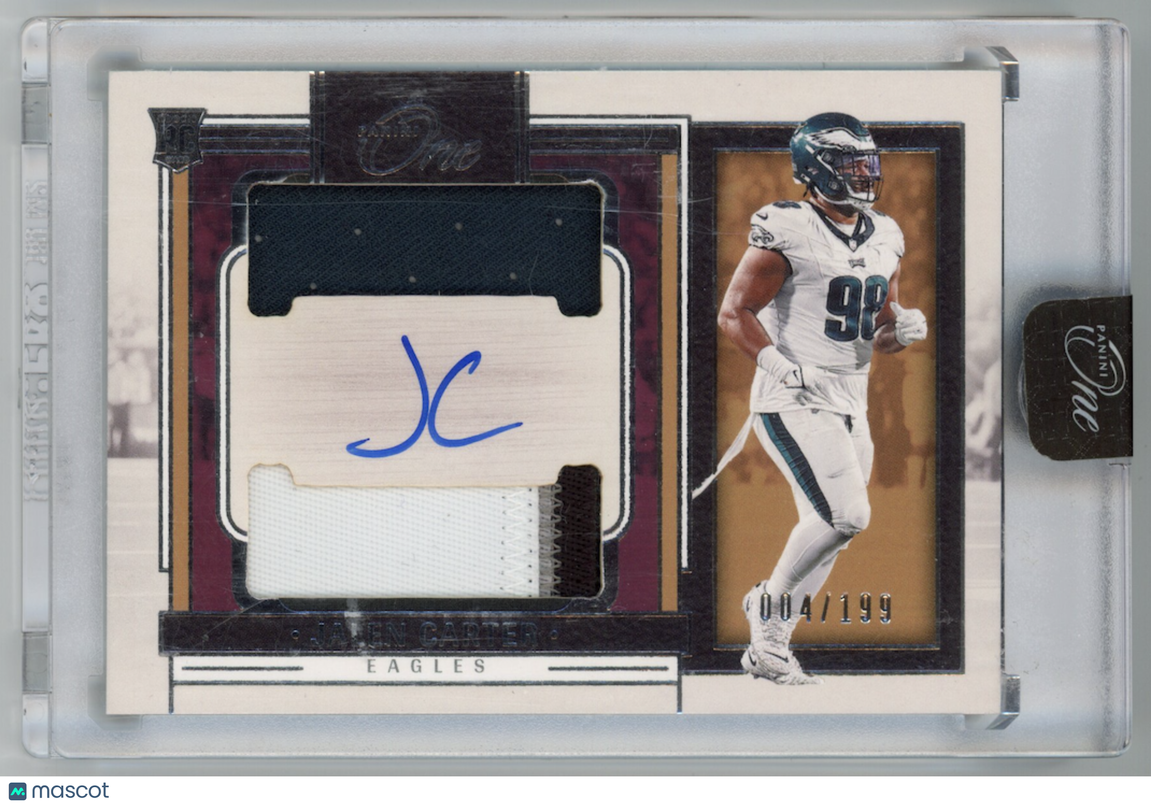 JALEN CARTER 2024 Panini One Rookie Dual Patch Auto /199 #47 Eagles